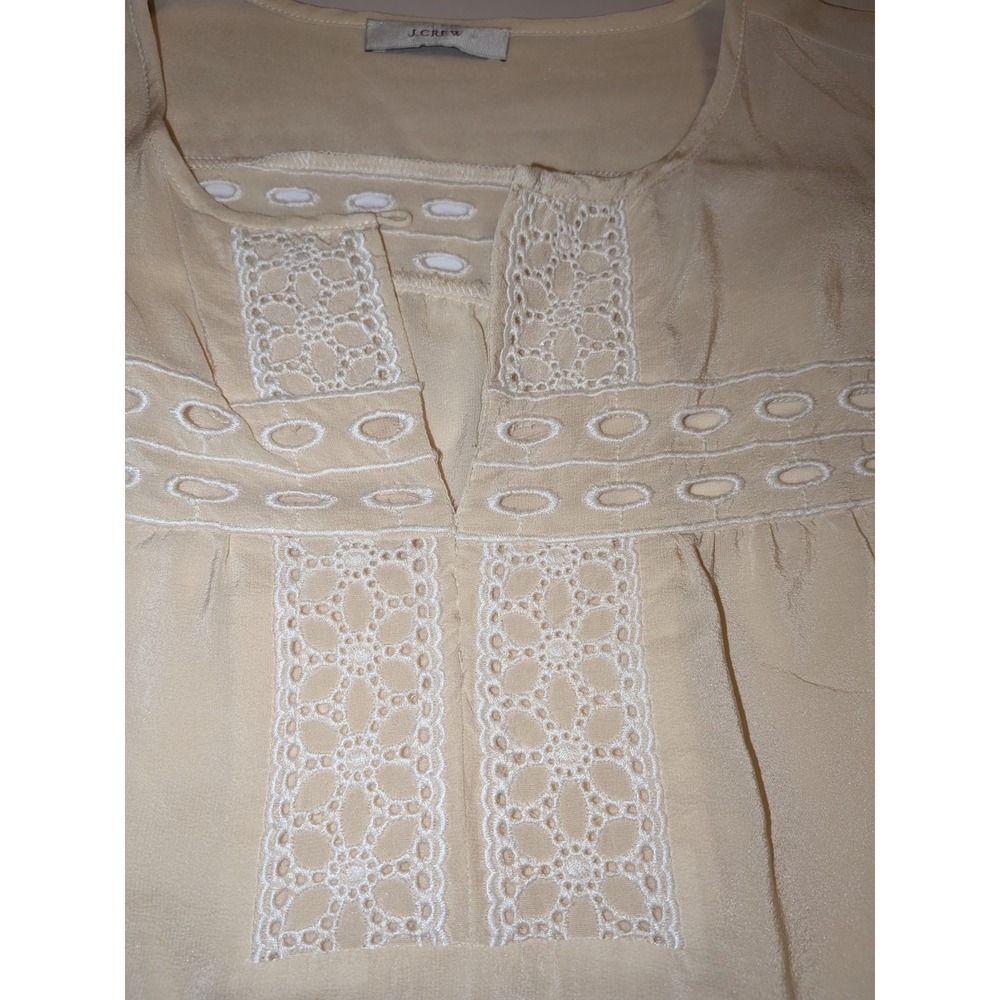 J Crew 100% Silk Cream Eyelet BOHO Popover Tunic Top Shirt Blouse S Beachy Euro - Picture 5 of 8